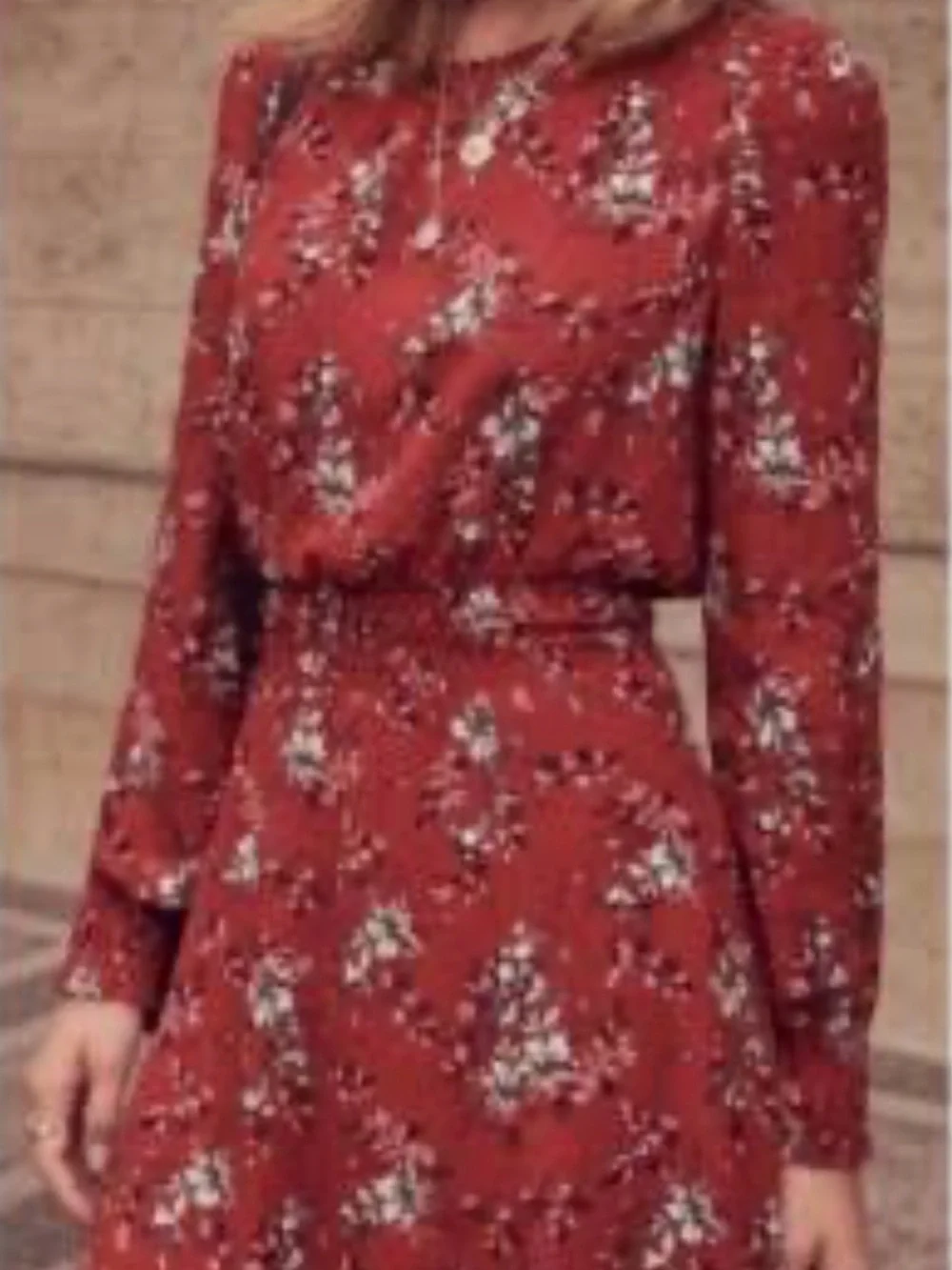 Sezane Rust-Red Floral Long Sleeve Midi Dress - Picture 2 of 3